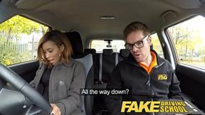 Blonde cutie gets drilled for driving test in 'passing' grade performance.