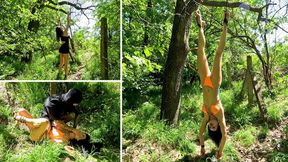 Jade caught in the forest and bound upside down