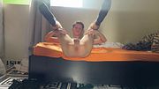 Skinny blonde twink taking off his clothes and showing his ass waiting to be fuck
