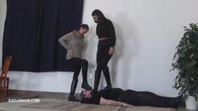 Olga and Natasa love to trample the slave in boots wmv