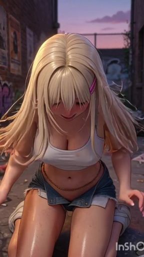 Blonde in white top and thick breasts, masturbating in the side alley   Clip 1