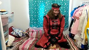 Latex maid cosplay sissy plushie hump vibrator bondage