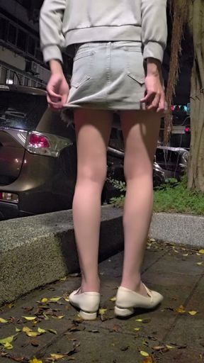 Shemale Ting Xuan Lifted up Her Short Skirt Outdoors.