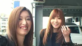 Busty Japanese students get into an intense FFM threesome at a party
