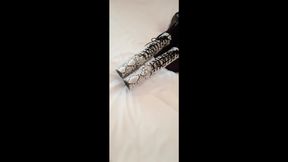 MILF in Latex Outfit, Stockings, and Heels