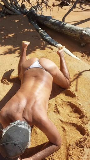Ladysilva crossdress on the beach in panties what a hot ass
