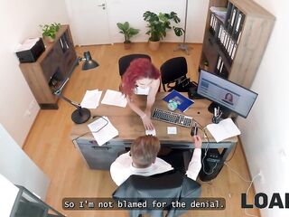 LOAN4K. Hot business deal between sexy and fit redhead and a loan manager