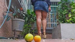 Balbina Crushing fruits under her sexy high heels