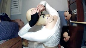 Anime Girl Happi Pt 4! Female Mask Happi Girl Tries To Unmask From Her Tight Female Mask? A Lock?!!