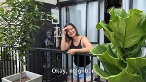 Latina invities married neighbour to her place, sucks off and rides him