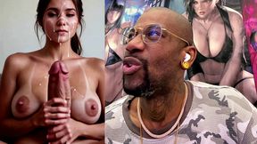 big breast transgender girl with a cum covered face jerking off her huge cock, ai generated
