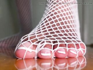 Pink Foxx French Pedicure Feet in Fishnets