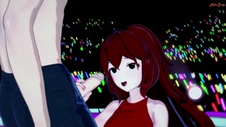 Girlfriend deep throating cock and swallowing cum on stage - Friday Night Funkin Hentai