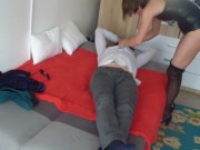 Young russian mistress humiliates and fucks a submissive man - part 1