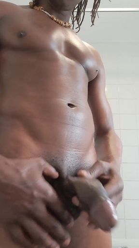 BBC Nata4sex stroking my big hard dick in bathroom