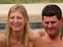 Mature swingers join other couples in the hot tub for fun