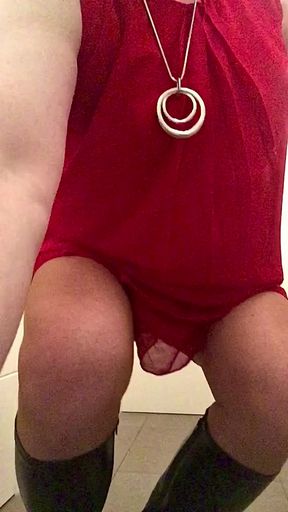 Nicki-Crossdress sexy red Mesh-Dress