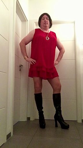 Nicki-Crossdress sexy red Mesh-Dress