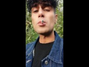 Smoking cigarette , moaning , cumshot public