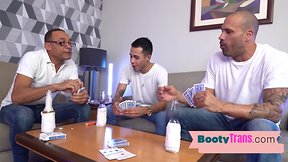 Trans latin with a enormous ass sucks and gets bred in gangbang