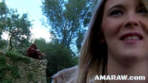 Blonde babe Cristal Bardzo swallowing cum and fucking outdoor