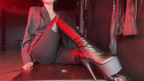 Femdom POV Thigh High Boots Worship and CBT