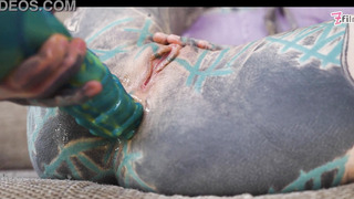 Inked Hippie's BUTTFUCK Boning with Huge Fucktoy and Get Plumb by Real Thick Meatpipe