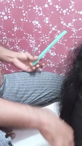 Hair straightening and hair cutting and romantic sex with the wife   Clip 2