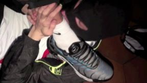 Slut humilates by 2 top sneakers boys