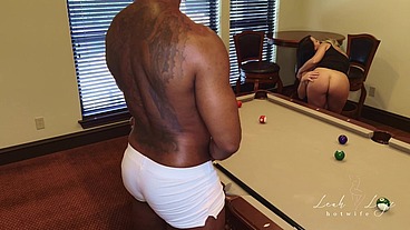 2 hotwives fuck BBC on a pool table