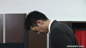 Sweet office lady with sensual lips &#x2014; Emiri Mizukawa pleases her boss in his office &mdash;  enjoying his touch on her wet pussy&#x270C;