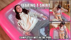 Completely wet tits and pussy, ripping t-shirt in the pool