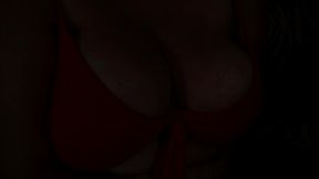 fucking her ginormous titties with his white cock makes her grin with a devious smile...