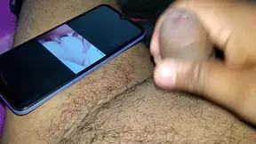 JAV idol jerks off while watching porn