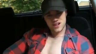 Hot country guy jerking and seed so hard in the car!