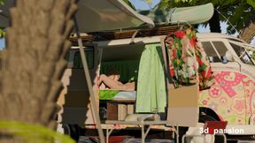 Roadside Sex Vibes in a Painted Van - Sloppy Blowjob, Reverse Cowgirl, Missionary & Cumshot