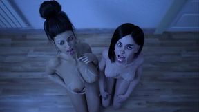 A hot milf and a teen have a threesome with a huge dick (Full game in bio)