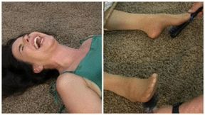 Mystery Tickle - Kobe Lee Pantyhose Foot Tickling With Feather Tickling, Brush Tickling, Oiled Feet Tickling Of Stuck Damsel in Satin Dress MP4