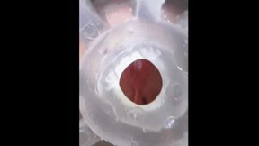 Fucking Big Cock w Fleshlight Ice from downunder with POV cumshot in open pussy