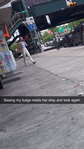 Man with a big bulge caught in public while people watch