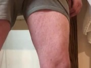 Jacking before shower and big cum shooting into briefs