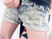 Ladyboy tight short jeans and handjob