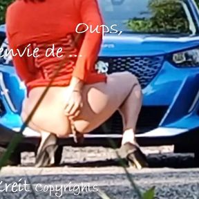 outdoor exhibition pissing and I jerk off untill anal orgasm by the road on car hood