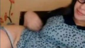 Nerdy modest webcam brunette girlie was playing with her cute nipples