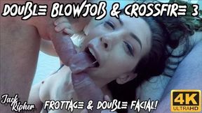 Petite Submissive Girlfriend Shares Double Blowjob & Takes Messy Facial