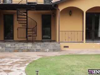 Hawt slim tgirl anal screws a concupiscent spying stud