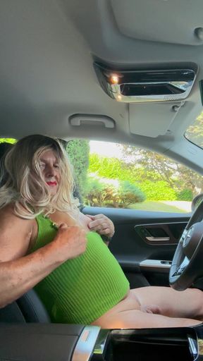 Transgender Kassy54 touches herself in the car