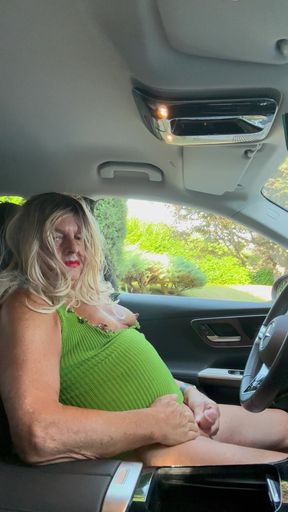 Transgender Kassy54 touches herself in the car