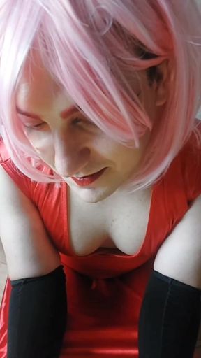Red Long Dressed Pretty White Femboy