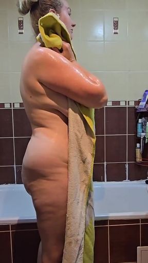 Emotional moment from &quot;Blonde BBW Wife Enjoys a Hot Shower in the Bathroom&quot;